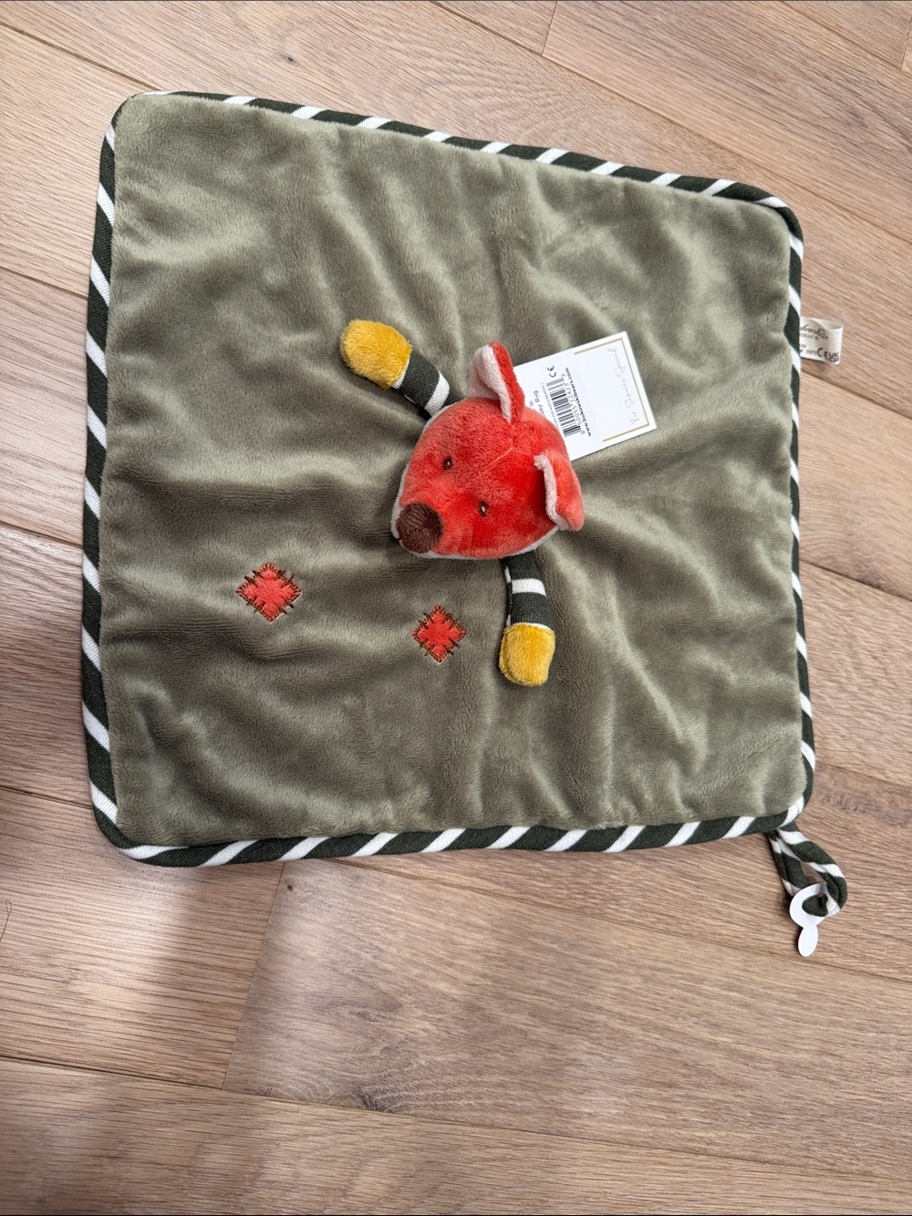 Bukowski Bears Plush Fox Comforter Security Blanket - Olive Green & Red